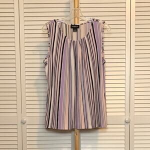 Liz Claiborne Career Scoop Striped Pleated Sleeveless Blouse L